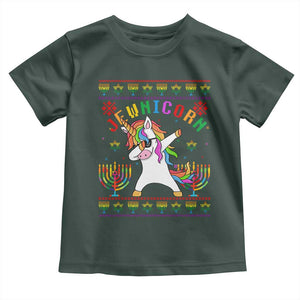 Funny Hanukkah Toddler T Shirt Jewnicorn Jewish Unicorn Rainbow TS09 Dark Forest Green Print Your Wear