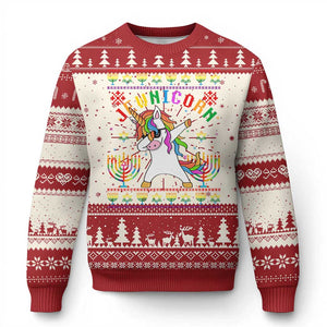 Funny Hanukkah Ugly Christmas Sweater Jewnicorn Jewish Unicorn Rainbow TS09 Red Print Your Wear