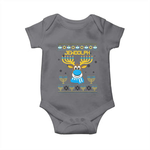 Funny Hanukkah Baby Onesie Jewdolph Jewish Reindeer Menorah TS09 Charcoal Print Your Wear