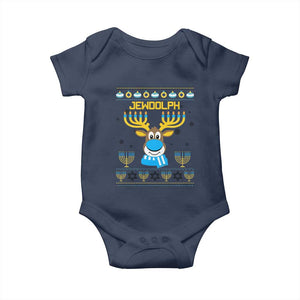 Funny Hanukkah Baby Onesie Jewdolph Jewish Reindeer Menorah TS09 Navy Print Your Wear