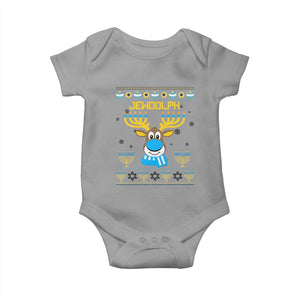 Funny Hanukkah Baby Onesie Jewdolph Jewish Reindeer Menorah TS09 Sport Gray Print Your Wear