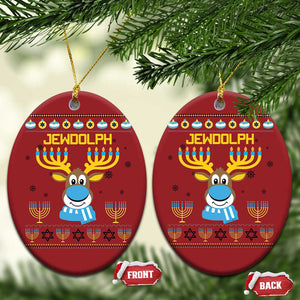 Funny Hanukkah Christmas Ornament Jewdolph Jewish Reindeer Menorah TS09 Oval Red Print Your Wear