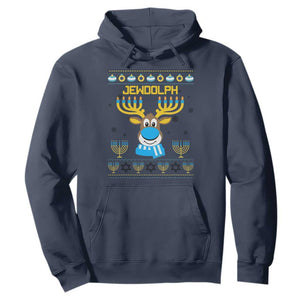 Funny Hanukkah Hoodie Jewdolph Jewish Reindeer Menorah TS09 Navy Print Your Wear