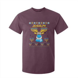 Funny Hanukkah T Shirt For Kid Jewdolph Jewish Reindeer Menorah TS09 Maroon Print Your Wear