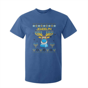 Funny Hanukkah T Shirt For Kid Jewdolph Jewish Reindeer Menorah TS09 Royal Blue Print Your Wear