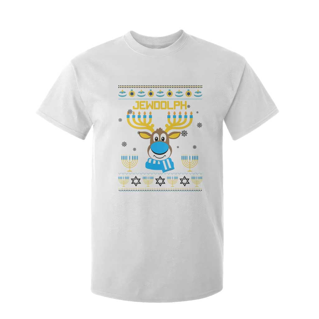 Funny Hanukkah T Shirt For Kid Jewdolph Jewish Reindeer Menorah TS09 White Print Your Wear