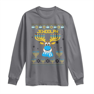 Funny Hanukkah Long Sleeve Shirt Jewdolph Jewish Reindeer Menorah TS09 Charcoal Print Your Wear