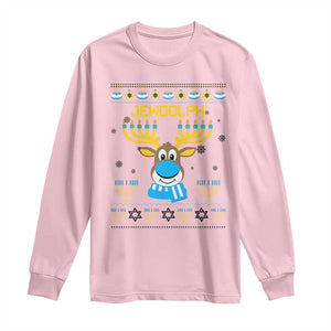 Funny Hanukkah Long Sleeve Shirt Jewdolph Jewish Reindeer Menorah TS09 Light Pink Print Your Wear