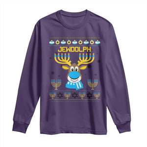 Funny Hanukkah Long Sleeve Shirt Jewdolph Jewish Reindeer Menorah TS09 Purple Print Your Wear