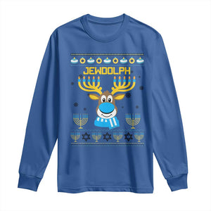 Funny Hanukkah Long Sleeve Shirt Jewdolph Jewish Reindeer Menorah TS09 Royal Blue Print Your Wear