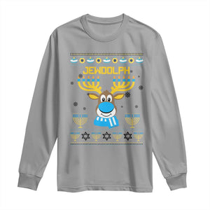 Funny Hanukkah Long Sleeve Shirt Jewdolph Jewish Reindeer Menorah TS09 Sport Gray Print Your Wear