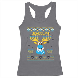 Funny Hanukkah Racerback Tank Top Jewdolph Jewish Reindeer Menorah TS09 Charcoal Print Your Wear