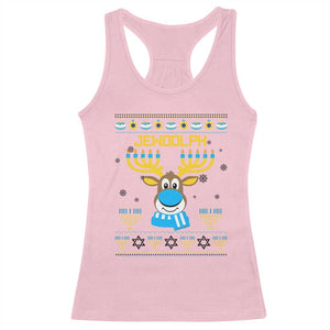 Funny Hanukkah Racerback Tank Top Jewdolph Jewish Reindeer Menorah TS09 Light Pink Print Your Wear