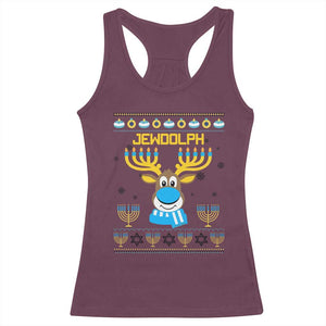 Funny Hanukkah Racerback Tank Top Jewdolph Jewish Reindeer Menorah TS09 Maroon Print Your Wear