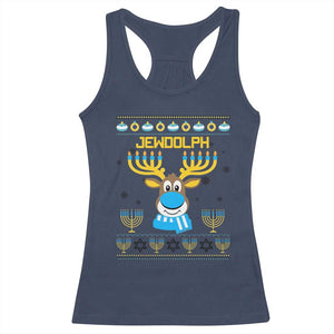 Funny Hanukkah Racerback Tank Top Jewdolph Jewish Reindeer Menorah TS09 Navy Print Your Wear