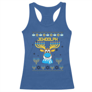 Funny Hanukkah Racerback Tank Top Jewdolph Jewish Reindeer Menorah TS09 Royal Blue Print Your Wear