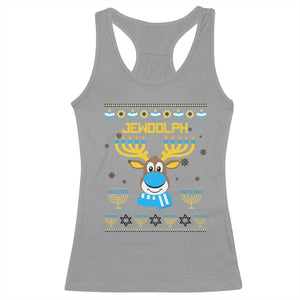 Funny Hanukkah Racerback Tank Top Jewdolph Jewish Reindeer Menorah TS09 Sport Gray Print Your Wear