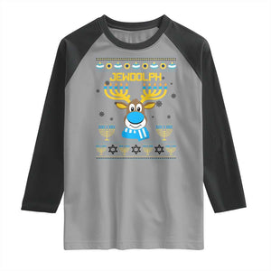 Funny Hanukkah Raglan Shirt Jewdolph Jewish Reindeer Menorah TS09 Sport Gray Black Print Your Wear