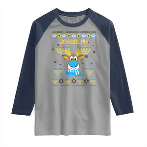 Funny Hanukkah Raglan Shirt Jewdolph Jewish Reindeer Menorah TS09 Sport Gray Navy Print Your Wear