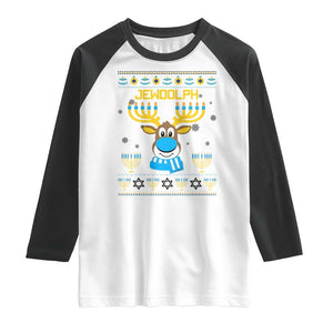 Funny Hanukkah Raglan Shirt Jewdolph Jewish Reindeer Menorah TS09 White Black Print Your Wear