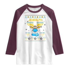 Funny Hanukkah Raglan Shirt Jewdolph Jewish Reindeer Menorah TS09 White Maroon Print Your Wear