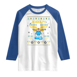 Funny Hanukkah Raglan Shirt Jewdolph Jewish Reindeer Menorah TS09 White Royal Print Your Wear