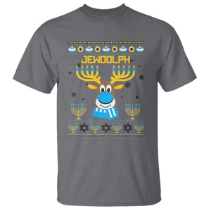 Funny Hanukkah T Shirt Jewdolph Jewish Reindeer Menorah TS09 Charcoal Print Your Wear