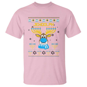 Funny Hanukkah T Shirt Jewdolph Jewish Reindeer Menorah TS09 Light Pink Print Your Wear