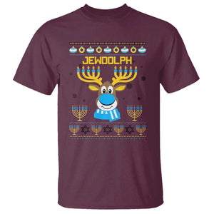 Funny Hanukkah T Shirt Jewdolph Jewish Reindeer Menorah TS09 Maroon Print Your Wear