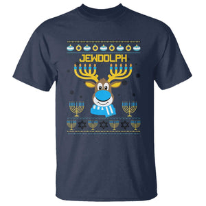 Funny Hanukkah T Shirt Jewdolph Jewish Reindeer Menorah TS09 Navy Print Your Wear