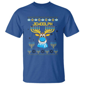 Funny Hanukkah T Shirt Jewdolph Jewish Reindeer Menorah TS09 Royal Blue Print Your Wear