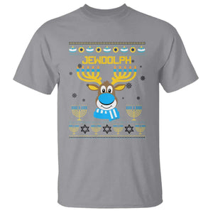 Funny Hanukkah T Shirt Jewdolph Jewish Reindeer Menorah TS09 Sport Gray Print Your Wear