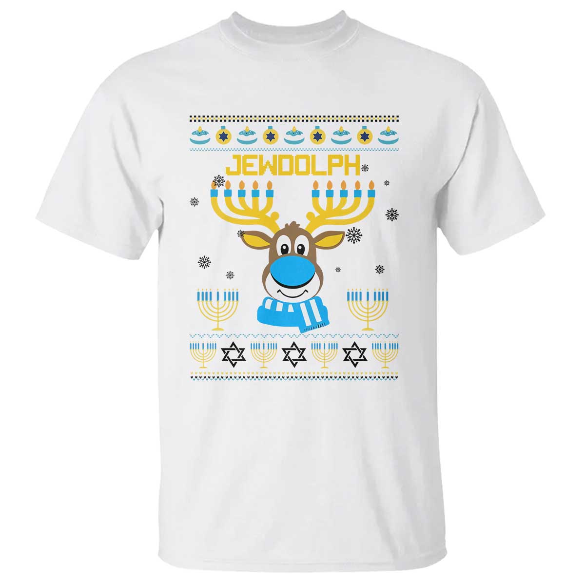 Funny Hanukkah T Shirt Jewdolph Jewish Reindeer Menorah TS09 White Print Your Wear