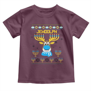 Funny Hanukkah Toddler T Shirt Jewdolph Jewish Reindeer Menorah TS09 Maroon Print Your Wear