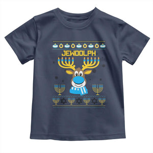 Funny Hanukkah Toddler T Shirt Jewdolph Jewish Reindeer Menorah TS09 Navy Print Your Wear