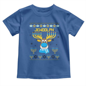 Funny Hanukkah Toddler T Shirt Jewdolph Jewish Reindeer Menorah TS09 Royal Blue Print Your Wear