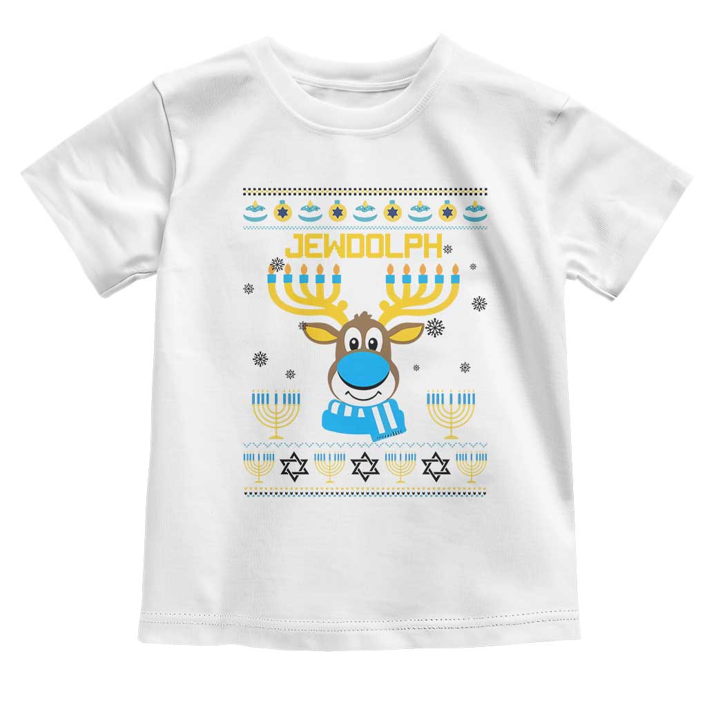 Funny Hanukkah Toddler T Shirt Jewdolph Jewish Reindeer Menorah TS09 White Print Your Wear