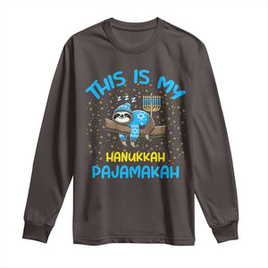 Funny This Is My Hanukkah Pajamakah Long Sleeve Shirt Cute Jewish Sloth Chanukkah TS09 Dark Chocolate Print Your Wear