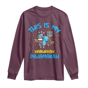 Funny This Is My Hanukkah Pajamakah Long Sleeve Shirt Cute Jewish Sloth Chanukkah TS09 Maroon Print Your Wear