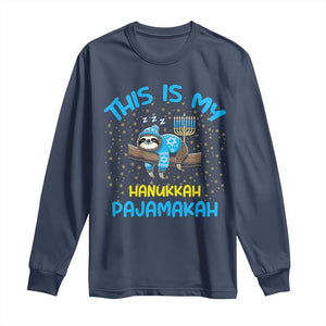 Funny This Is My Hanukkah Pajamakah Long Sleeve Shirt Cute Jewish Sloth Chanukkah TS09 Navy Print Your Wear