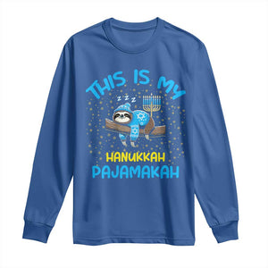 Funny This Is My Hanukkah Pajamakah Long Sleeve Shirt Cute Jewish Sloth Chanukkah TS09 Royal Blue Print Your Wear