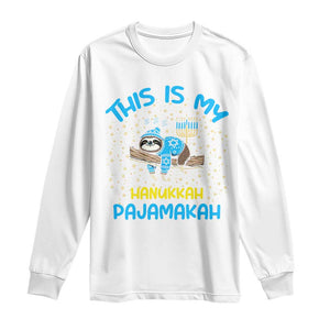 Funny This Is My Hanukkah Pajamakah Long Sleeve Shirt Cute Jewish Sloth Chanukkah TS09 White Print Your Wear