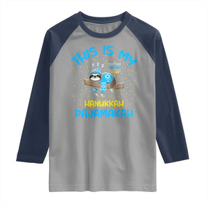 Funny This Is My Hanukkah Pajamakah Raglan Shirt Cute Jewish Sloth Chanukkah TS09 Sport Gray Navy Print Your Wear