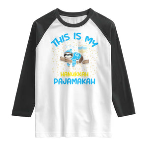 Funny This Is My Hanukkah Pajamakah Raglan Shirt Cute Jewish Sloth Chanukkah TS09 White Black Print Your Wear