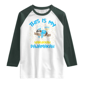 Funny This Is My Hanukkah Pajamakah Raglan Shirt Cute Jewish Sloth Chanukkah TS09 White Dark Forest Green Print Your Wear