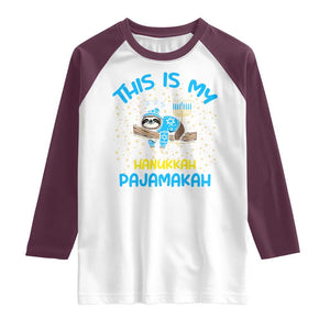 Funny This Is My Hanukkah Pajamakah Raglan Shirt Cute Jewish Sloth Chanukkah TS09 White Maroon Print Your Wear