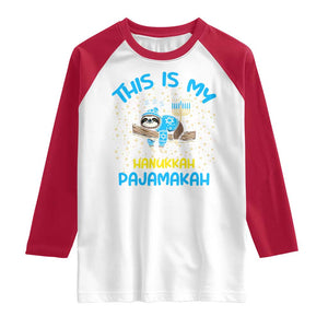 Funny This Is My Hanukkah Pajamakah Raglan Shirt Cute Jewish Sloth Chanukkah TS09 White Red Print Your Wear