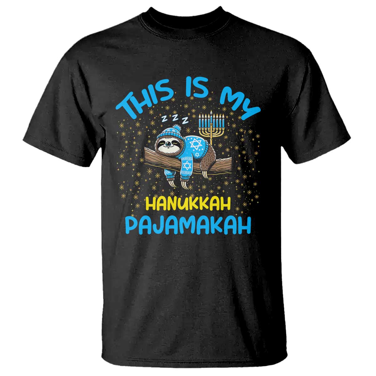 Funny This Is My Hanukkah Pajamakah T Shirt Cute Jewish Sloth Chanukkah TS09 Black Print Your Wear