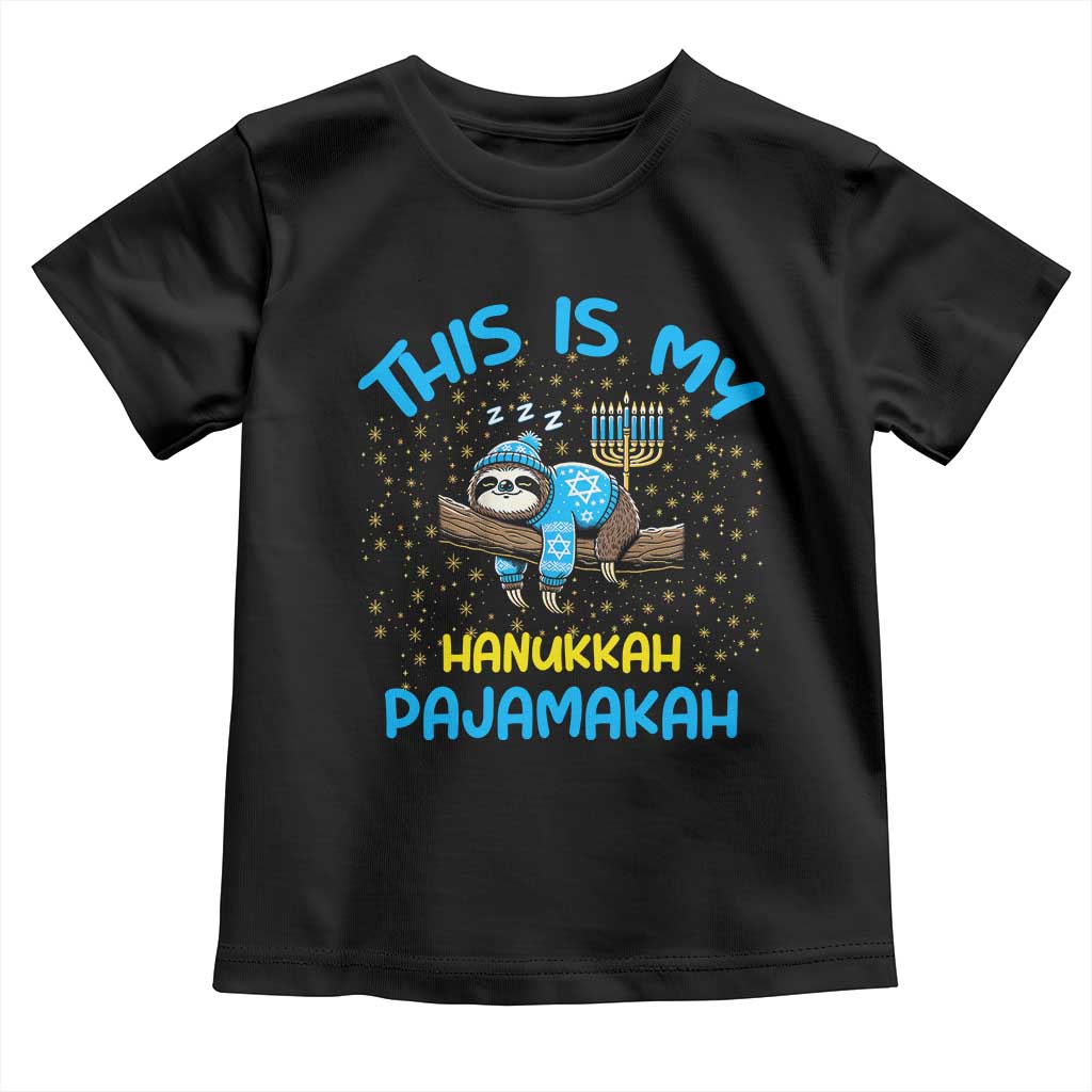 Funny This Is My Hanukkah Pajamakah Toddler T Shirt Cute Jewish Sloth Chanukkah TS09 Black Print Your Wear