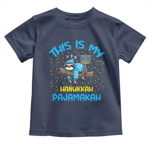 Funny This Is My Hanukkah Pajamakah Toddler T Shirt Cute Jewish Sloth Chanukkah TS09 Navy Print Your Wear